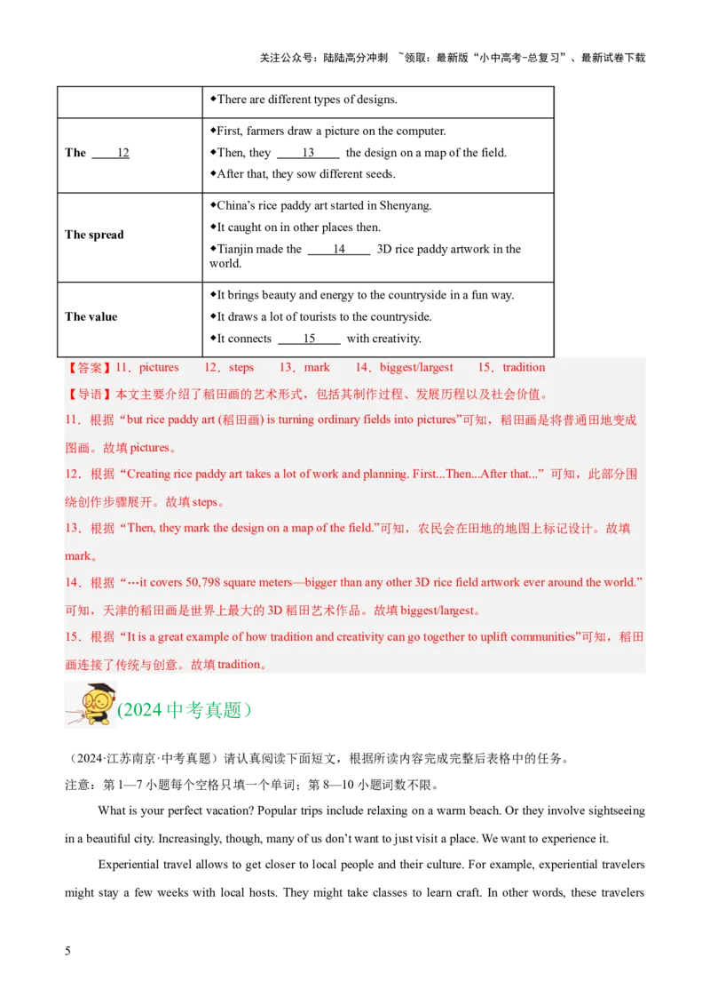 专题25任务型阅读考点3阅读填表（全国通用）（解析版）_02中考总复习（2026版更新中）_03-英语-中考总复习_2026年中考复习（更新中）