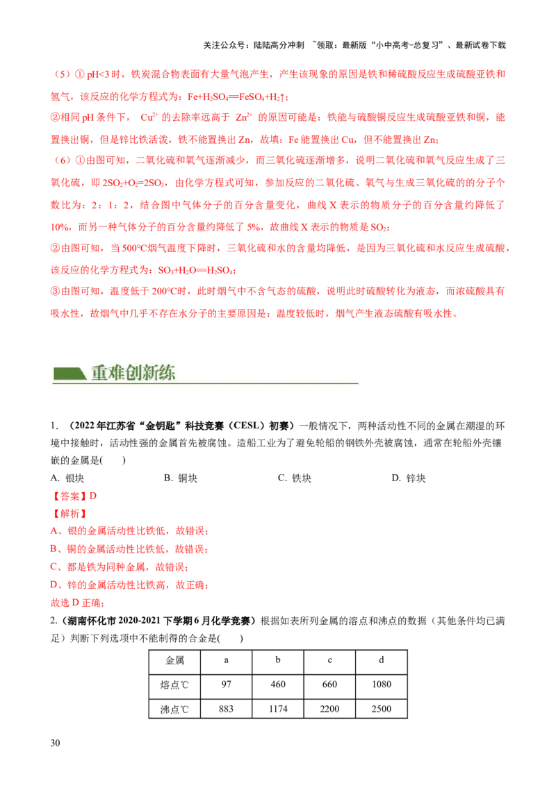 专题06金属和金属材料（练习）-2024年中考化学一轮复习讲练测（全国通用）（解析版）_02中考总复习（2026版更新中）_05-化学-中考总复习_2024年中考复习资料_一轮复习资料