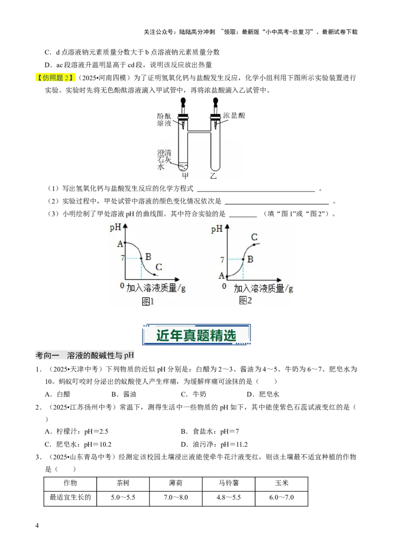专题06常见的酸和碱（原卷版）_02中考总复习（2026版更新中）_05-化学-中考总复习_2026年中考复习（更新中）_备战2026年中考化学真题题源解密
