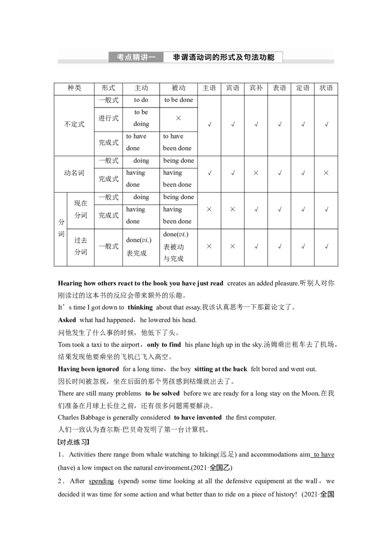 2024年高考英语一轮复习（新人教版）第2部分语法专题专题1　第2讲　非谓语动词_03高考英语_2024年新高考资料_1.2024一轮复习_2024年高考英语一轮复习讲义（新人教版）