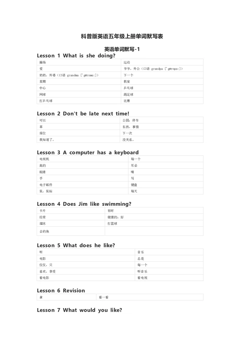 科普版英语五年级上册单词默写表_26春四年级上下册人教版_四上英语合集人教版PEP英语四年级上册新教材（教学视频+课件+动画+音频+练习+教案）_17练习资料_《小学英语单词默写表》