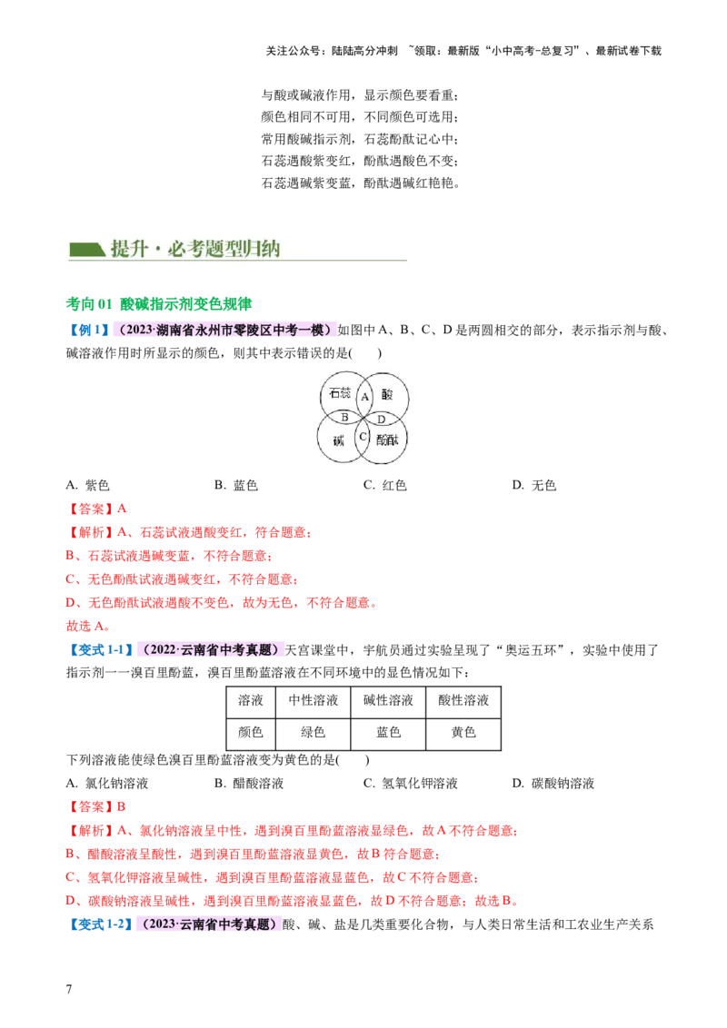 专题07常见的酸和碱（讲义）-2024年中考化学一轮复习讲练测（全国通用）（解析版）_02中考总复习（2026版更新中）_05-化学-中考总复习_2024年中考复习资料_一轮复习资料