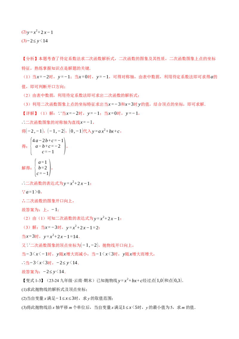 专题22.9确定二次函数的教师式（九大题型）（举一反三）（人教版）（教师版）_初中数学_九年级数学上册（人教版）_母题专项-U66_2025版