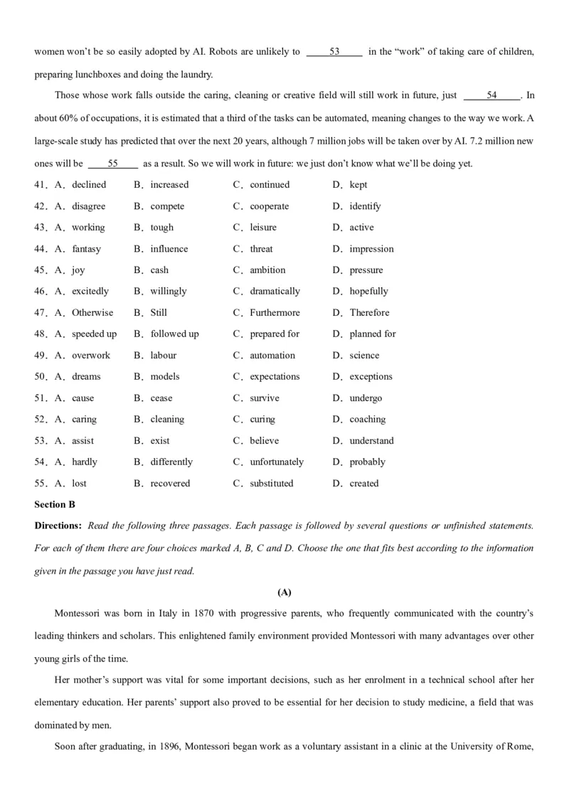 2024年高考英语二轮复习测试卷（上海卷）（三）（考试版）_03高考英语_2024年新高考资料_2.2024二轮复习_2024年高考英语二轮复习讲练测（新教材新高考）_第六部分二轮复习测试卷