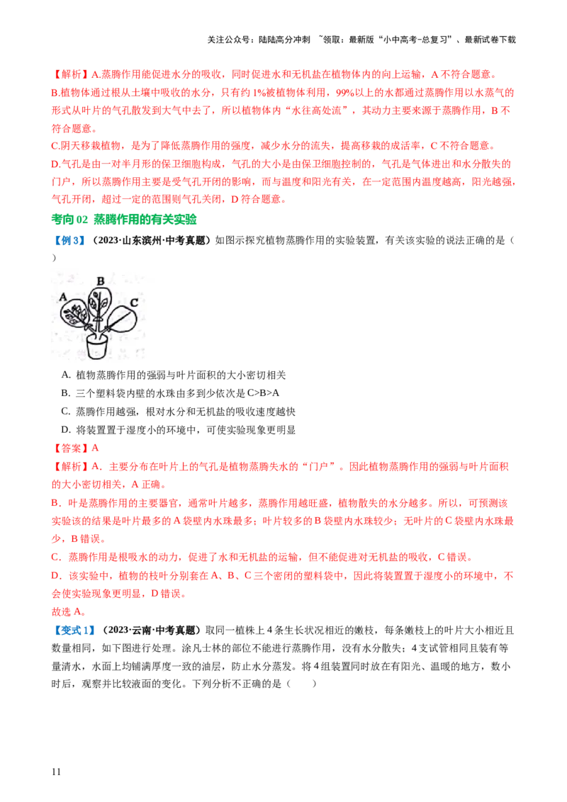 专题06绿色植物与生物圈的水循环（讲义）（解析版）_02中考总复习（2026版更新中）_08-生物-中考总复习_2024年中考复习资料_一轮复习_❤2024年中考生物一轮复习讲练测（全国通用）_讲义