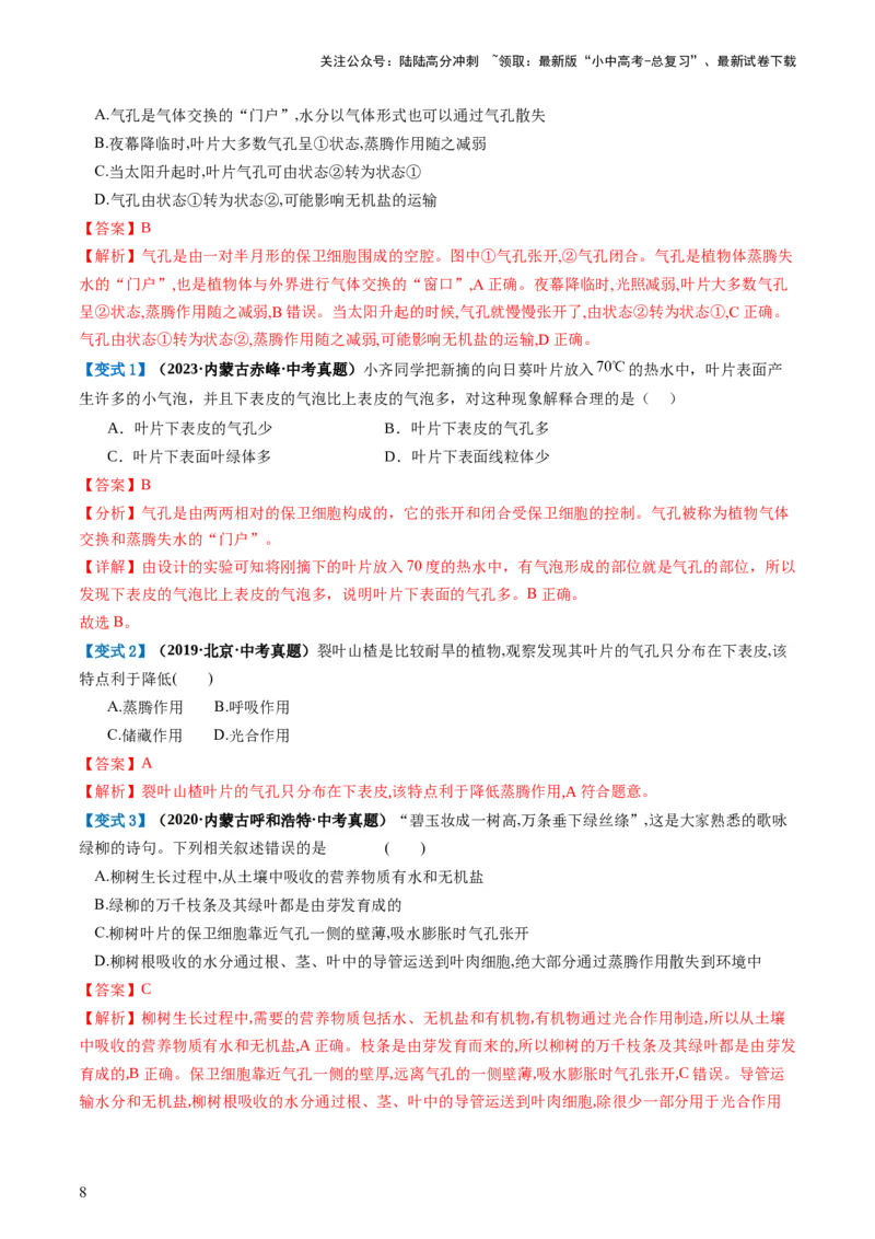 专题06绿色植物与生物圈的水循环（讲义）（解析版）_02中考总复习（2026版更新中）_08-生物-中考总复习_2024年中考复习资料_一轮复习_❤2024年中考生物一轮复习讲练测（全国通用）_讲义