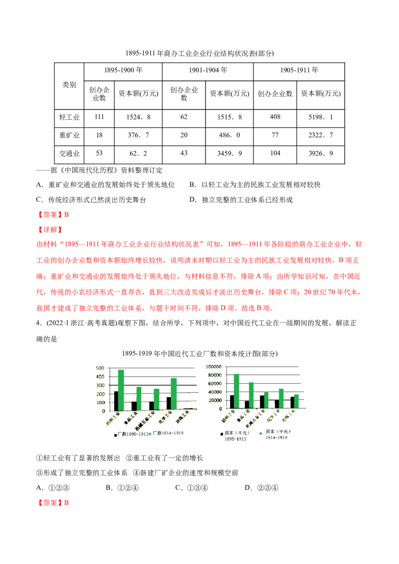 2022年高考历史真题与模拟题分专题训练专题06从甲午战争到五四运功（1894-1919年）（教师版含解析）_07高考历史_2024年新高考资料_3.2024专项复习