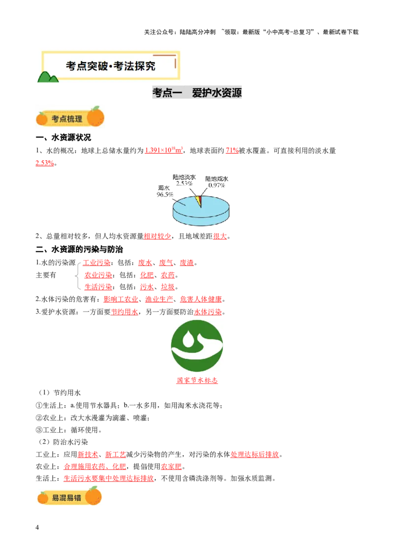 专题06自然界的水（讲义）（解析版）_02中考总复习（2026版更新中）_05-化学-中考总复习_2025年中考复习资料_2025中考化学一轮复习讲义+课件_讲义_专题06自然界的水（讲义）