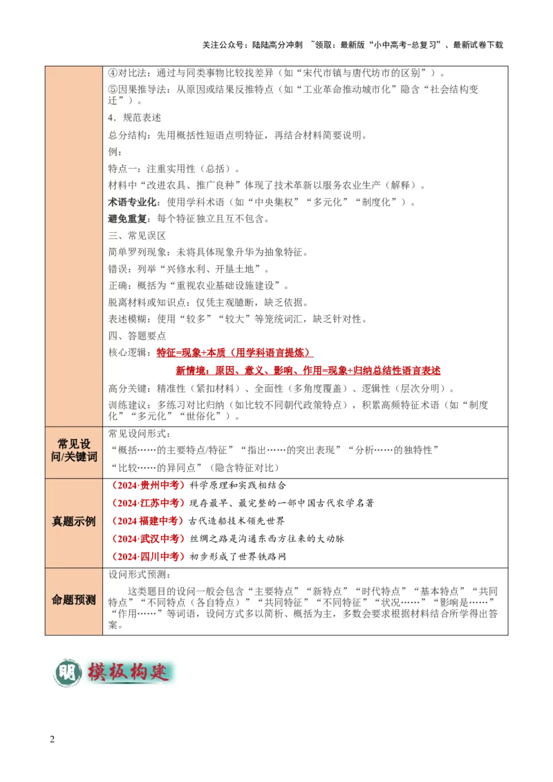 专题07概括类非选择题（原卷版）_02中考总复习（2026版更新中）_06-历史-中考总复习_2025年中考复习资料_2025年中考历史答题方法模板