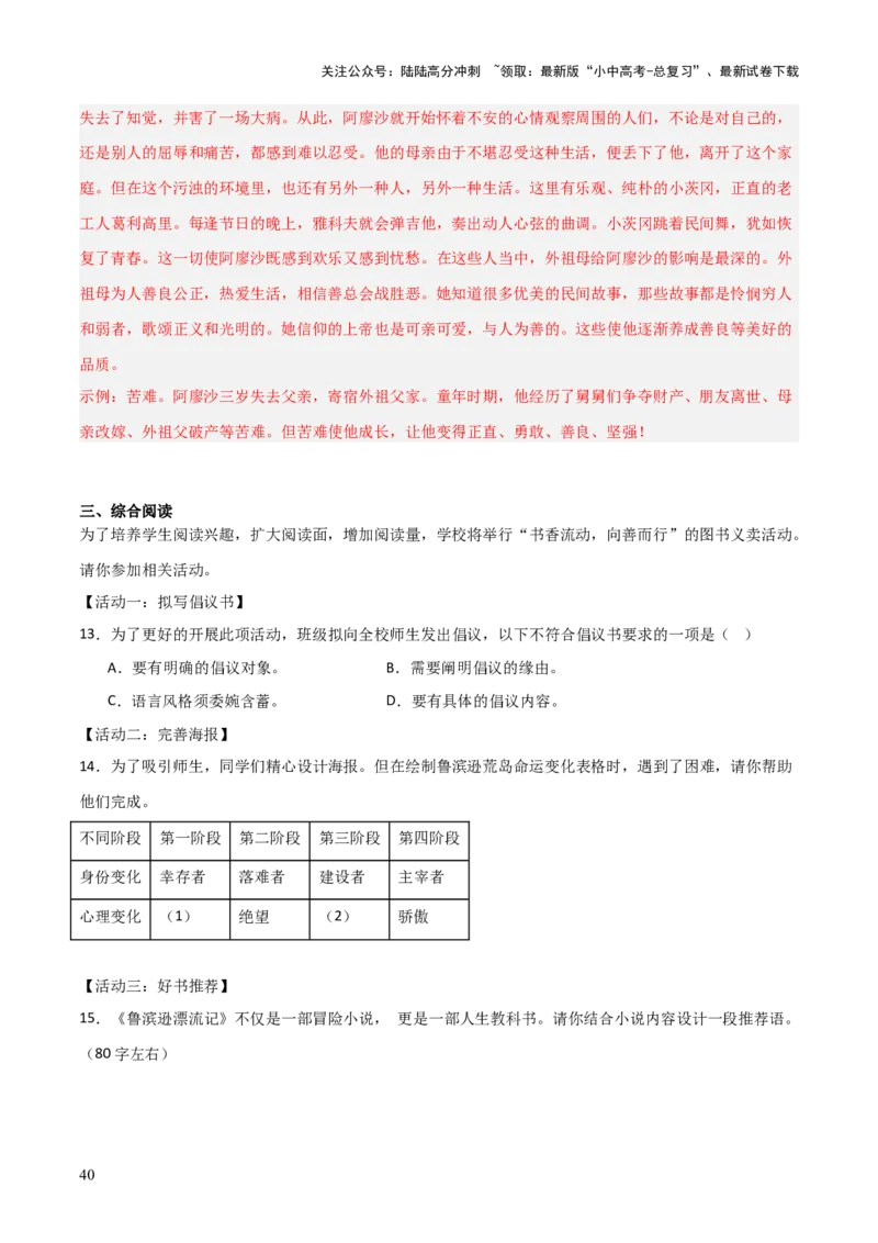 专题16《童年》《鲁滨逊漂流记》（2份思维导图+2部名著梳理+突破易错易混6法）（解析版）_02中考总复习（2026版更新中）_01-语文-中考总复习_2025年中考资料