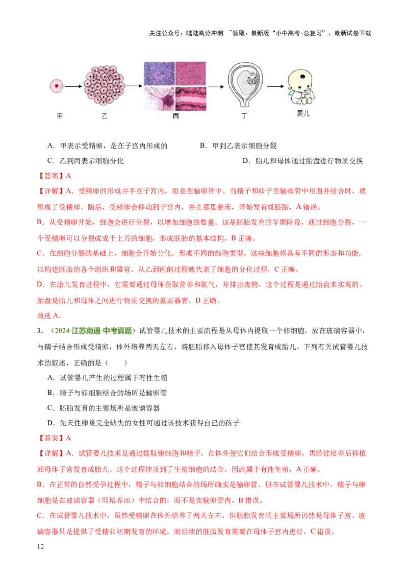 专题06生物的生殖发育、遗传和进化（3大答题模板）（解析版）_02中考总复习（2026版更新中）_08-生物-中考总复习_2025中考复习资料_2025年中考生物答题方法模板