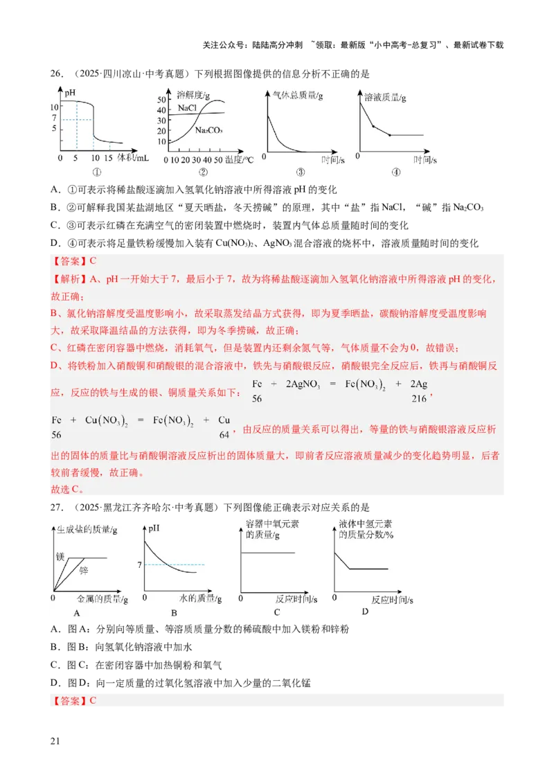 专题19坐标图像题（解析版）_02中考总复习（2026版更新中）_05-化学-中考总复习_2026年中考复习（更新中）_好题汇编三年（2023-2025）中考化学真题分类汇编（全国通用）