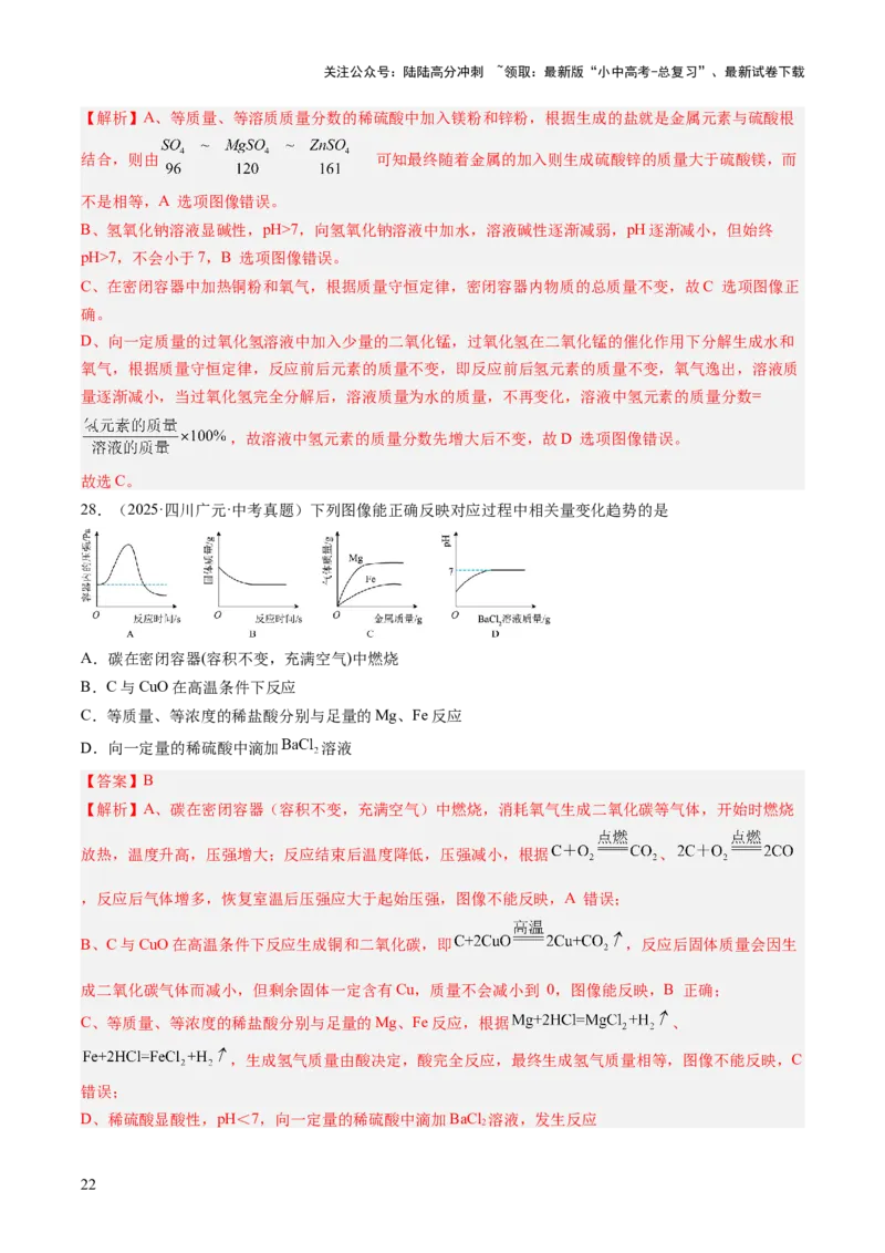 专题19坐标图像题（解析版）_02中考总复习（2026版更新中）_05-化学-中考总复习_2026年中考复习（更新中）_好题汇编三年（2023-2025）中考化学真题分类汇编（全国通用）