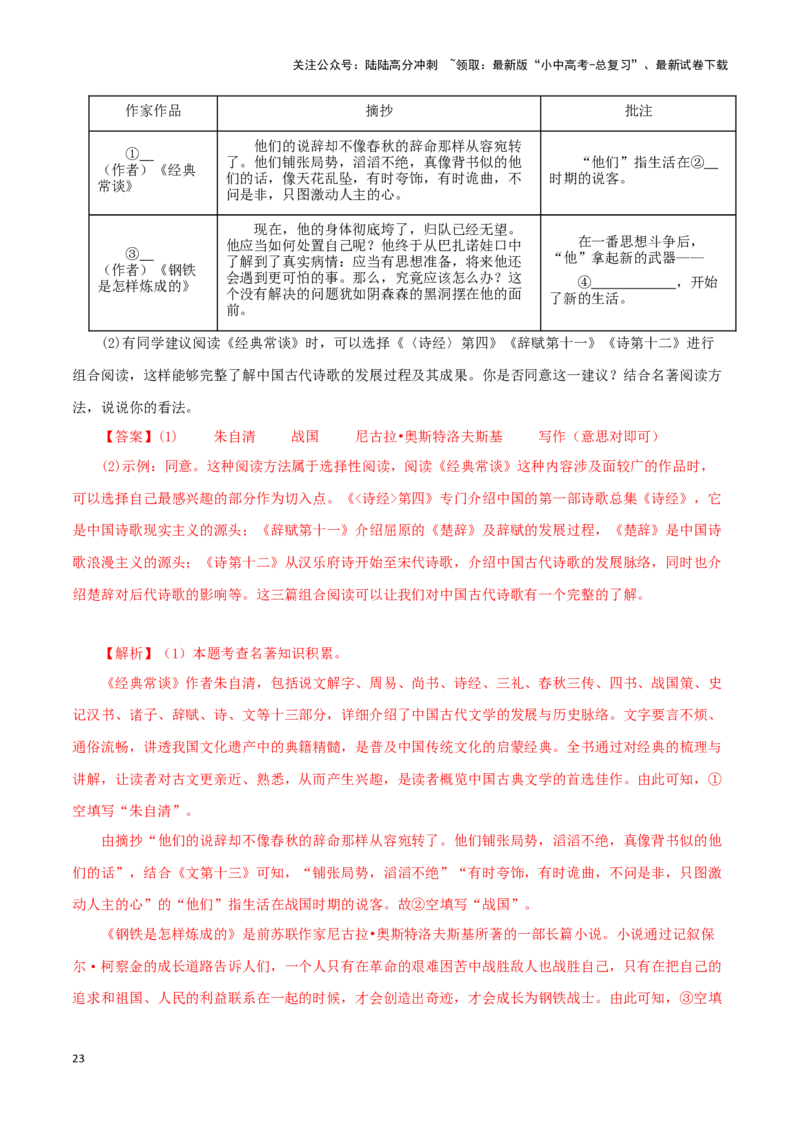 专题07《经典常谈》真题精练（综合题）（解析版）－备战2024年中考语文名著阅读知识（考点）梳理+真题演练_02中考总复习（2026版更新中）_01-语文-中考总复习_2024年中考资料_答案解析版