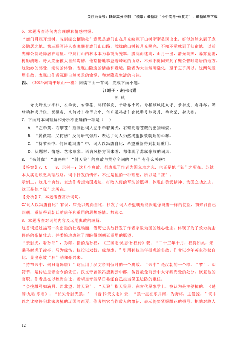 专题06：古诗词鉴赏之典故-备战2025年中考语文一轮复习古代诗歌阅读（全国通用）解析版_02中考总复习（2026版更新中）_01-语文-中考总复习_2025年中考资料_中考文言文专项