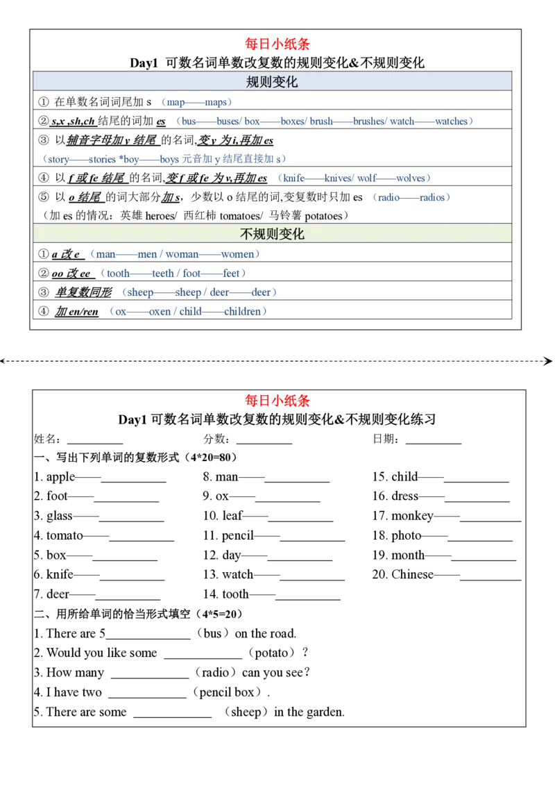 语法每日小纸条_26春四年级上下册人教版_四上英语合集人教版PEP英语四年级上册新教材（教学视频+课件+动画+音频+练习+教案）_17练习资料_小学英语（预习复习资料大礼包）