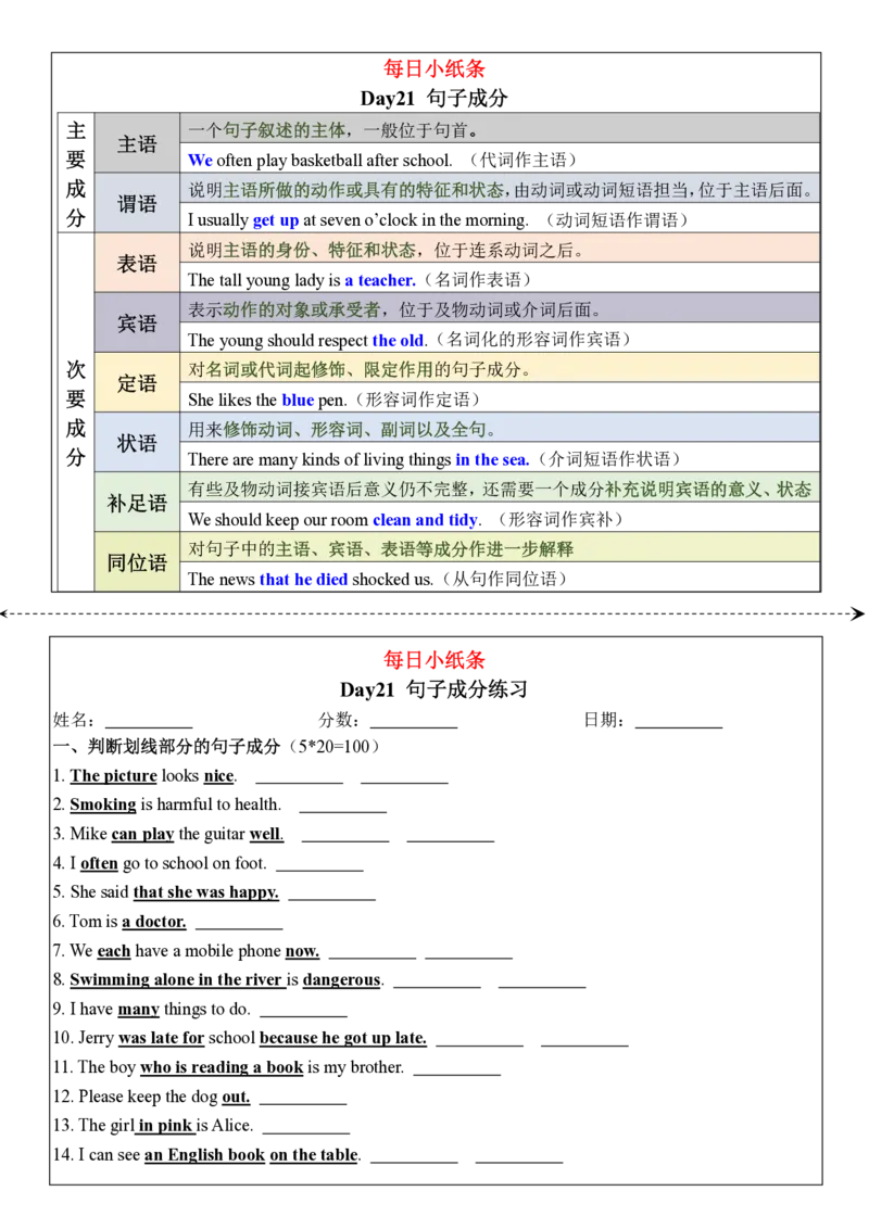 语法每日小纸条_26春四年级上下册人教版_四上英语合集人教版PEP英语四年级上册新教材（教学视频+课件+动画+音频+练习+教案）_17练习资料_小学英语（预习复习资料大礼包）
