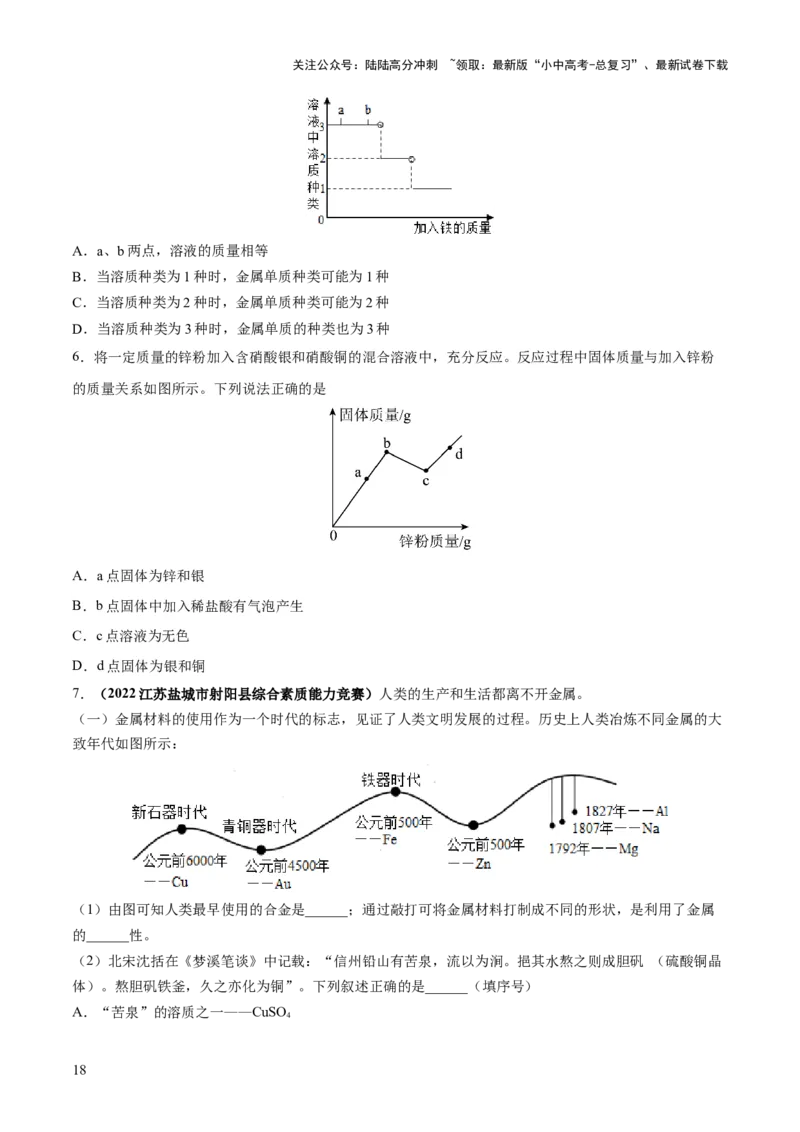 专题06金属和金属材料（练习）-2024年中考化学一轮复习讲练测（全国通用）（原卷版）_02中考总复习（2026版更新中）_05-化学-中考总复习_2024年中考复习资料_一轮复习资料