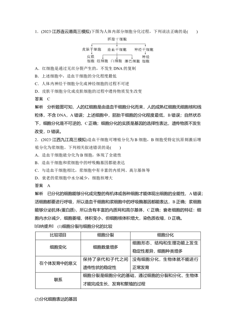 2024年高考生物一轮复习（新人教版）第4单元　第5课时　细胞的分化、衰老和死亡_09高考生物_2024年新高考资料_1.2024一轮复习_2024年高考生物一轮复习讲义（新人教版）