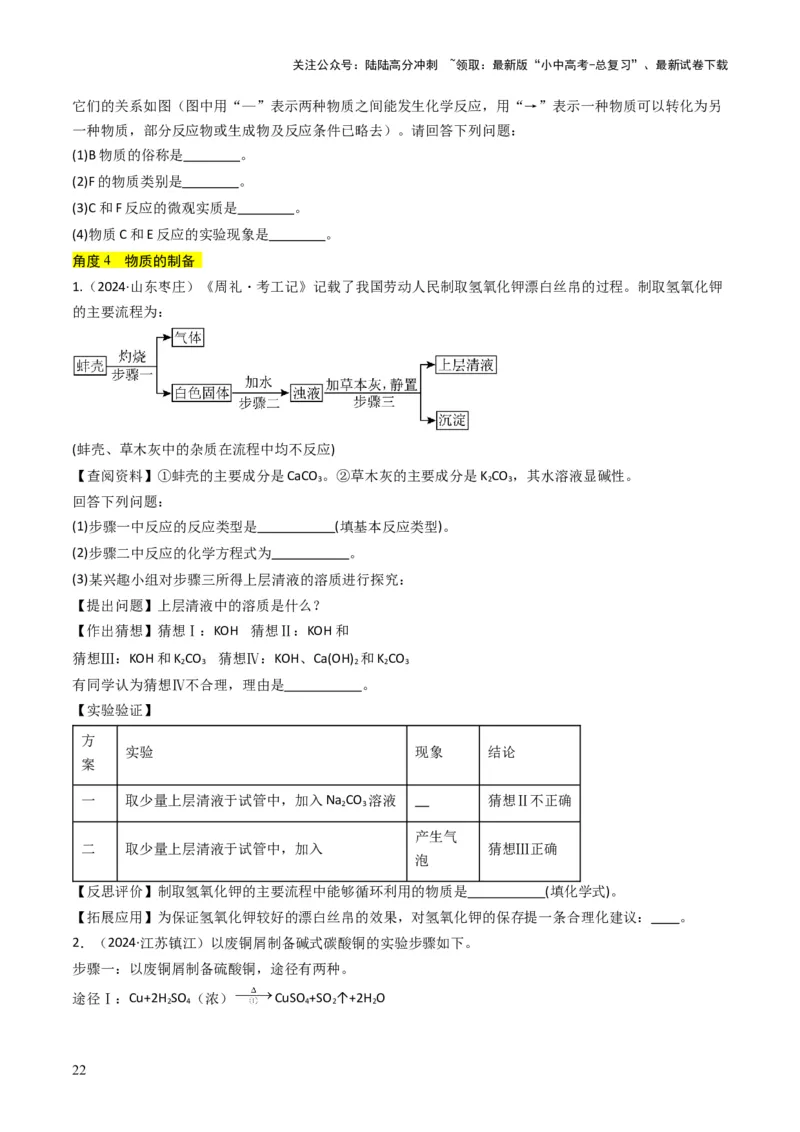 专题07常见的盐和化肥（原卷版）_02中考总复习（2026版更新中）_05-化学-中考总复习_2025年中考复习资料_备战2025年中考化学真题题源解密