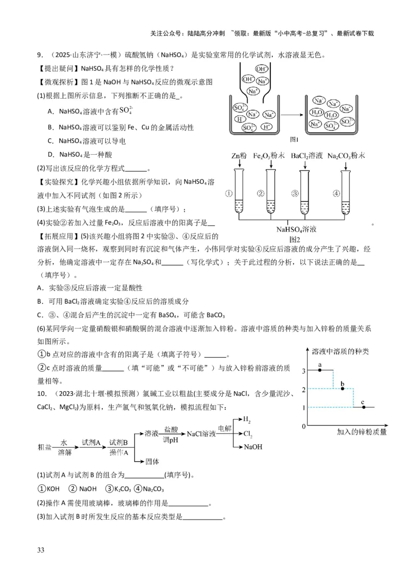 专题07常见的盐和化肥（原卷版）_02中考总复习（2026版更新中）_05-化学-中考总复习_2025年中考复习资料_备战2025年中考化学真题题源解密