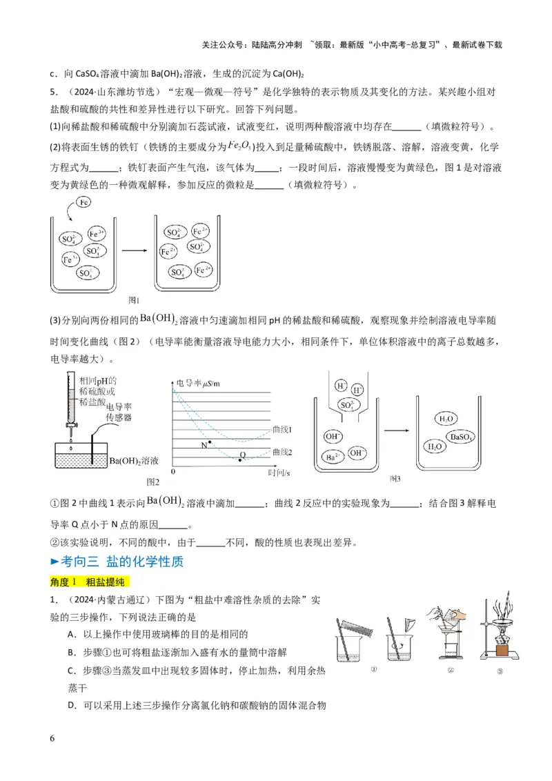 专题07常见的盐和化肥（原卷版）_02中考总复习（2026版更新中）_05-化学-中考总复习_2025年中考复习资料_备战2025年中考化学真题题源解密