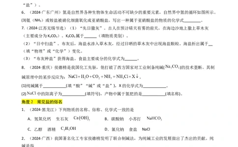 专题07常见的盐和化肥（原卷版）_02中考总复习（2026版更新中）_05-化学-中考总复习_2025年中考复习资料_备战2025年中考化学真题题源解密