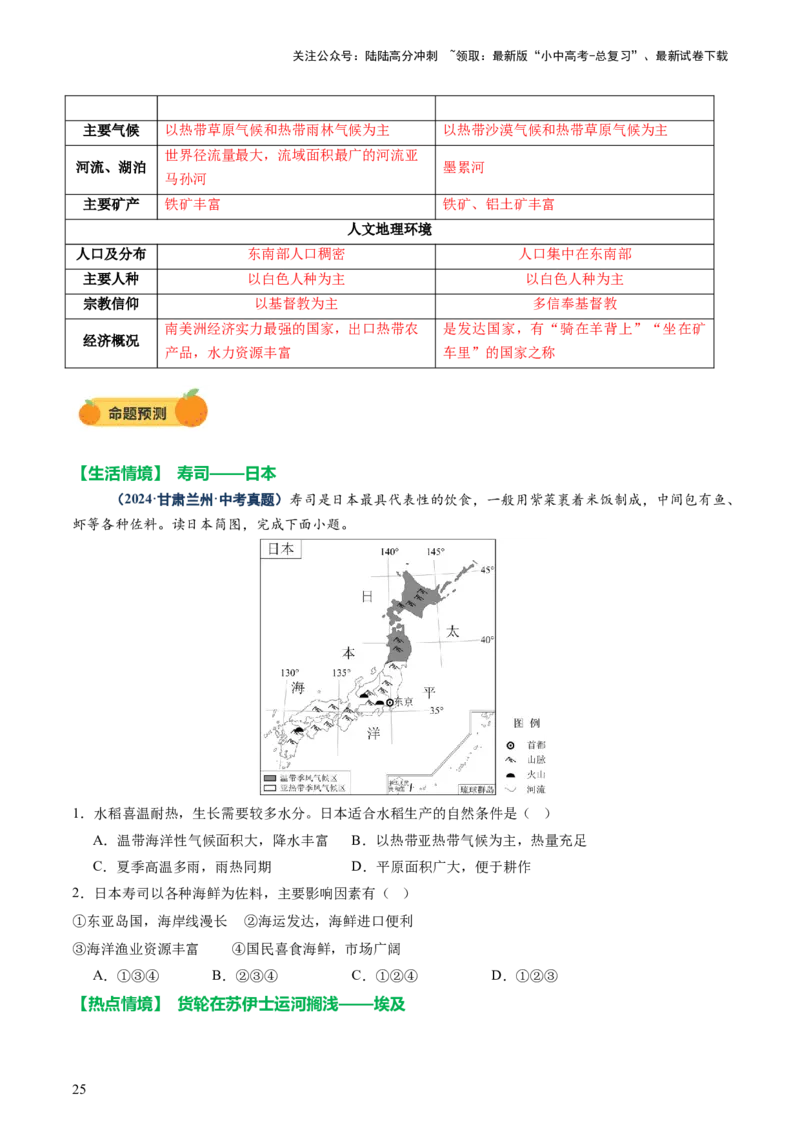 专题08区域差异与联系（讲练：核心精讲+命题预测）（原卷版）_02中考总复习（2026版更新中）_09-地理-中考总复习_2025中考地理复习资料_2025中考二轮课件ppt+讲义+练习地理_讲义+练习