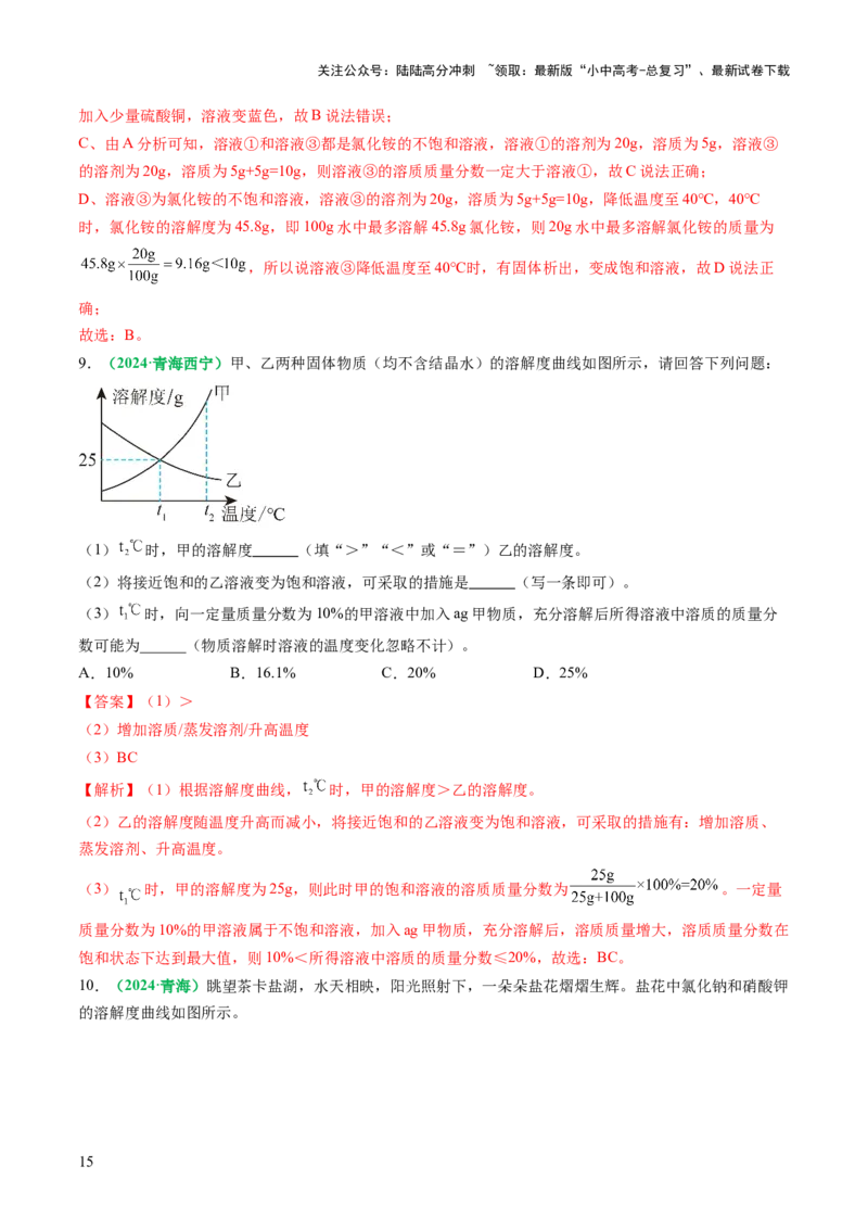 专题07溶液（讲义）（解析版）_02中考总复习（2026版更新中）_05-化学-中考总复习_2025年中考复习资料_2025中考化学一轮复习讲义+课件_讲义_专题07溶液（讲义）