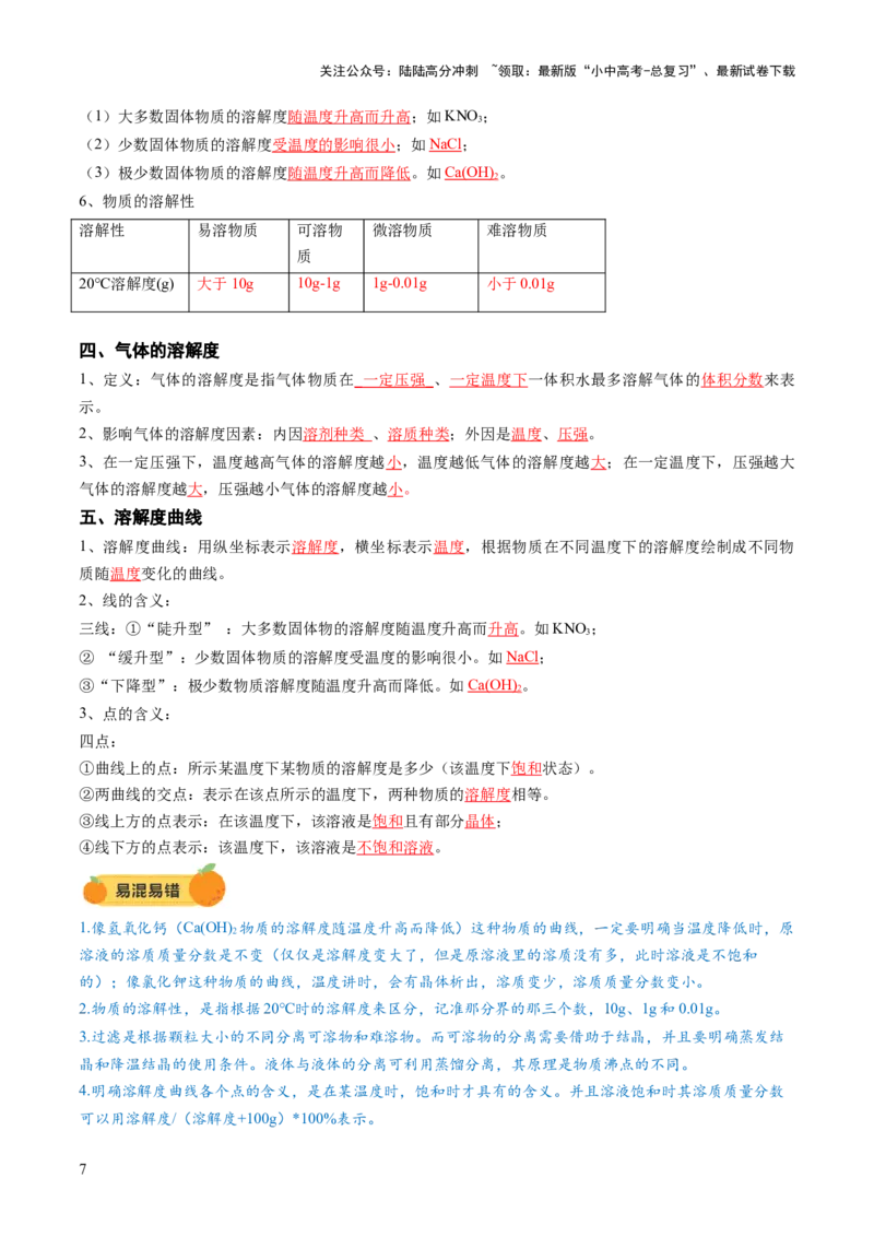 专题07溶液（讲义）（解析版）_02中考总复习（2026版更新中）_05-化学-中考总复习_2025年中考复习资料_2025中考化学一轮复习讲义+课件_讲义_专题07溶液（讲义）