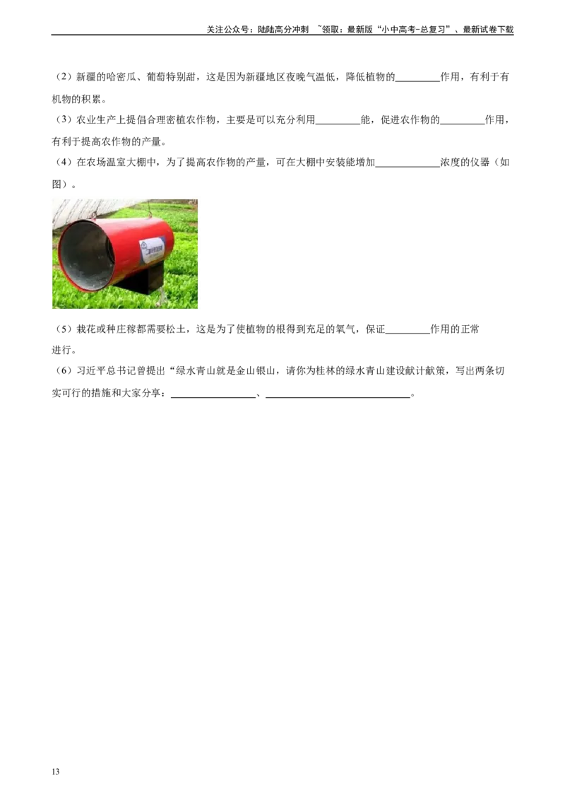 专题07绿色植物的光合作用（习题精练）（原卷版）_02中考总复习（2026版更新中）_08-生物-中考总复习_2024年中考复习资料_一轮复习_配套练习（原卷版+解析版）