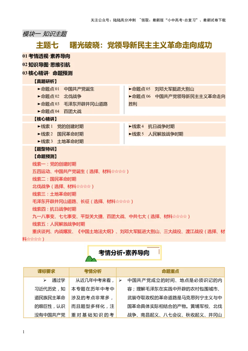 专题07曙光破晓：党领导新民主主义革命走向成功（讲练）（解析版）_02中考总复习（2026版更新中）_06-历史-中考总复习_2025年中考复习资料_2025中考二轮课件ppt+讲义+练习历史_讲义+练习