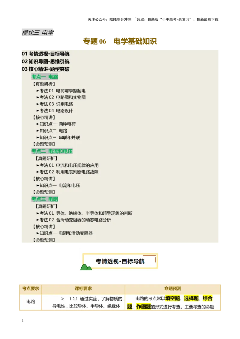 专题06电学基础知识（讲练）（解析版）_02中考总复习（2026版更新中）_04-物理-中考总复习_2025年中考复习资料_2025中考二轮课件ppt+讲义+练习物理_讲义+练习