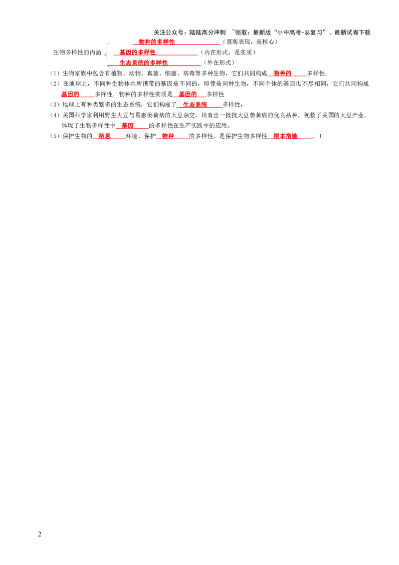 专题06生物的多样性及其保护（背诵版）_02中考总复习（2026版更新中）_08-生物-中考总复习_2025中考复习资料_2025年中考生物知识梳理_专题06生物的多样性及其保护