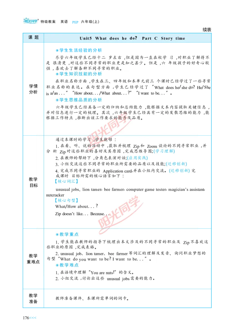 教案正文6上_Unit5_26春四年级上下册人教版_四上英语合集人教版PEP英语四年级上册新教材（教学视频+课件+动画+音频+练习+教案）_19同步教案课件_人教pep3_3-6上册