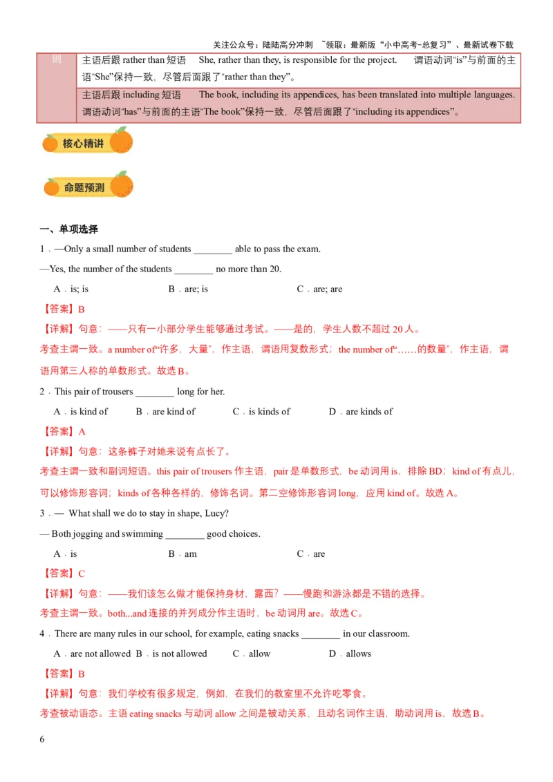 专题07主谓一致（讲练）（解析版）_02中考总复习（2026版更新中）_03-英语-中考总复习_2025中考复习资料_2025中考二轮课件ppt+讲义+练习英语_讲义+练习