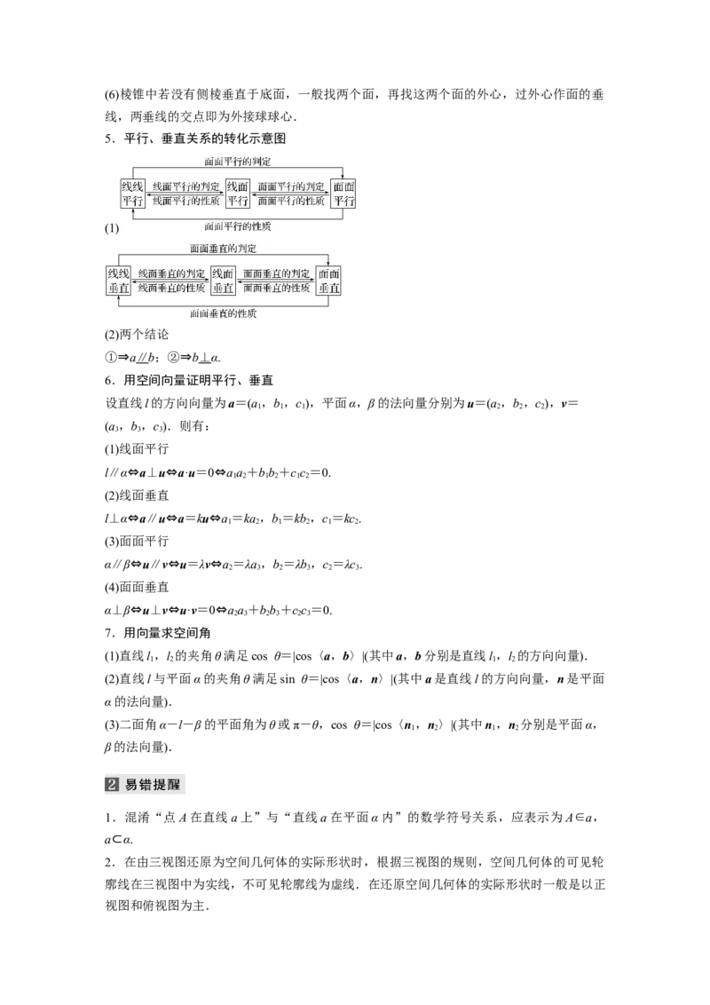 2023年高考数学二轮复习(全国版理)第2部分考前回扣回扣5　立体几何与空间向量_02高考数学_通用版（老高考）复习资料_2023年复习资料_二轮复习