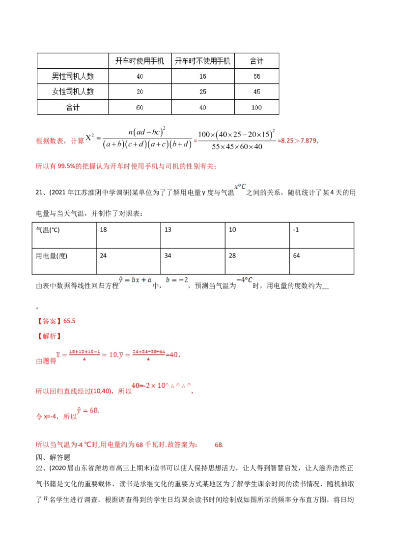 2021年高考数学精选考点专项突破题集专题9.3统计与统计案例（教师版含解析）_02高考数学_新高考复习资料_2023年新高考资料_一轮复习_2023新高考大一轮复习讲义+课件