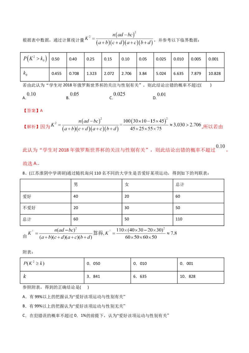 2021年高考数学精选考点专项突破题集专题9.3统计与统计案例（教师版含解析）_02高考数学_新高考复习资料_2023年新高考资料_一轮复习_2023新高考大一轮复习讲义+课件