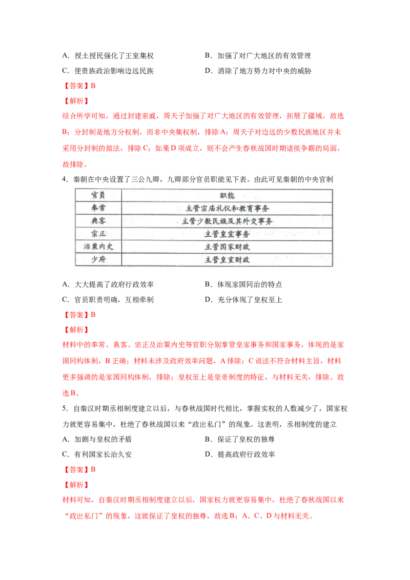 2023届高考历史一轮复习双测卷&mdash;&mdash;古代中西方的政治制度A卷（Word版，含解析）_07高考历史_通用版（老高考）复习资料_2023年复习资料_2023届高考历史一轮复习双测卷（解析版）