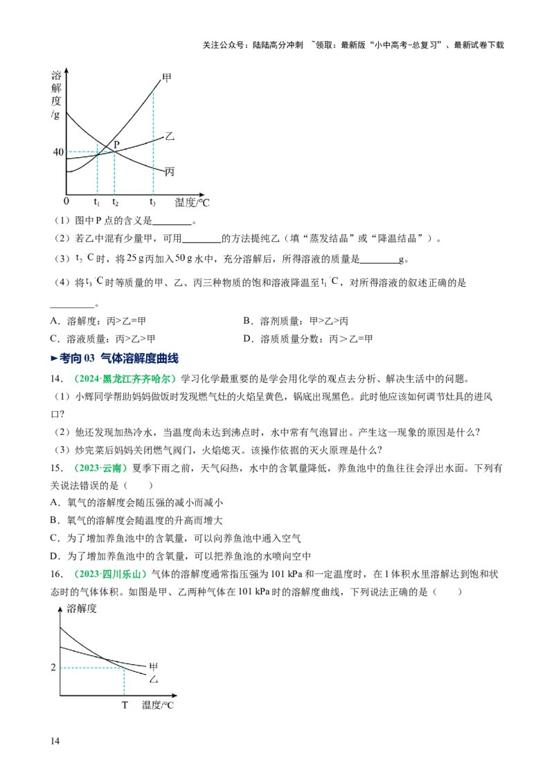 专题07溶液（讲义）（原卷版）_02中考总复习（2026版更新中）_05-化学-中考总复习_2025年中考复习资料_2025中考化学一轮复习讲义+课件_讲义_专题07溶液（讲义）