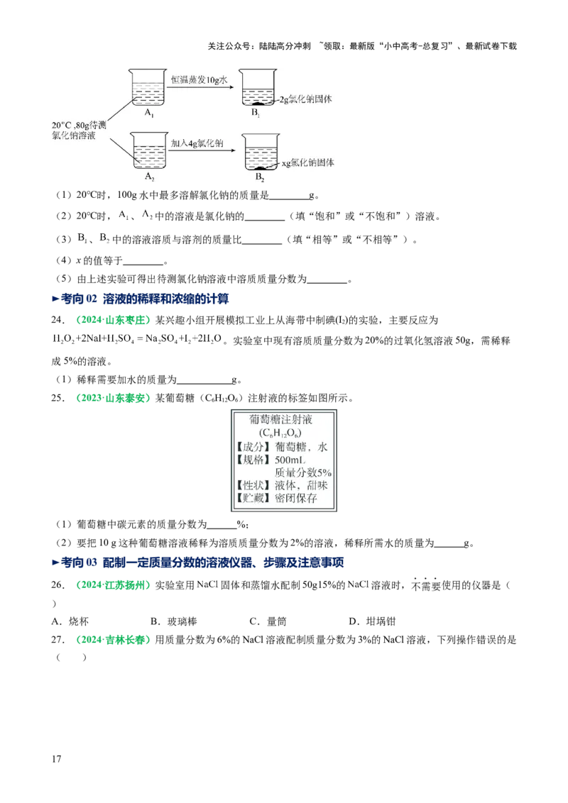 专题07溶液（讲义）（原卷版）_02中考总复习（2026版更新中）_05-化学-中考总复习_2025年中考复习资料_2025中考化学一轮复习讲义+课件_讲义_专题07溶液（讲义）