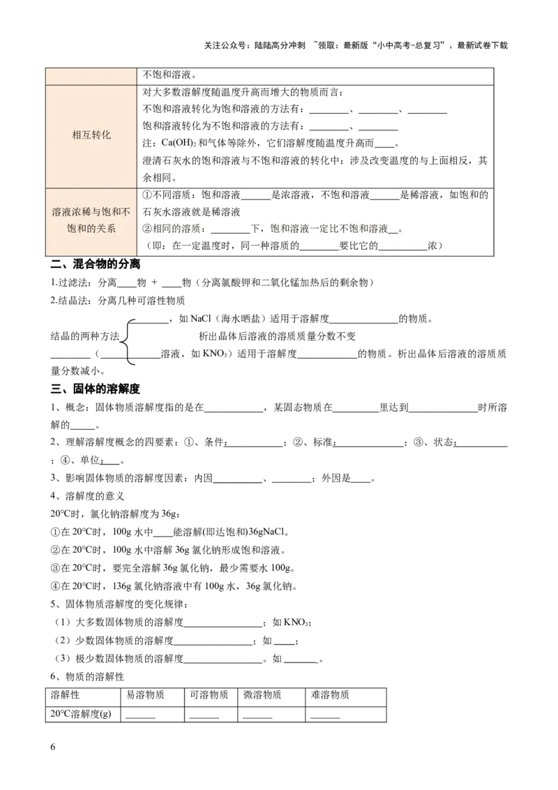 专题07溶液（讲义）（原卷版）_02中考总复习（2026版更新中）_05-化学-中考总复习_2025年中考复习资料_2025中考化学一轮复习讲义+课件_讲义_专题07溶液（讲义）