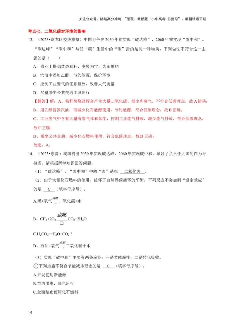 专题08碳和碳的氧化物（解析版）_02中考总复习（2026版更新中）_05-化学-中考总复习_2024年中考复习资料_专项复习资料_2024年中考化学复习考点一遍过（全国通用）