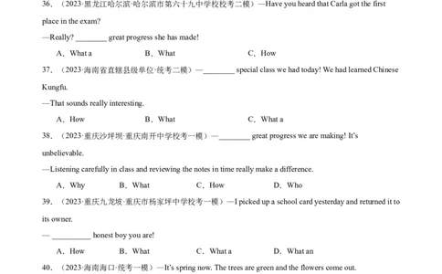 专题20感叹句100题_02中考总复习（2026版更新中）_03-英语-中考总复习_2024年中考复习资料_专项复习资料_备战2024年中考英语单项选择百题分类训练（中考真题+名地最新模拟题）