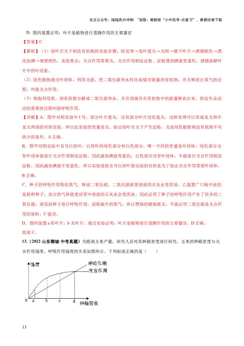 专题07绿色植物的光合作用（练习）（解析版）_02中考总复习（2026版更新中）_08-生物-中考总复习_2024年中考复习资料_一轮复习_❤2024年中考生物一轮复习讲练测（全国通用）_练习