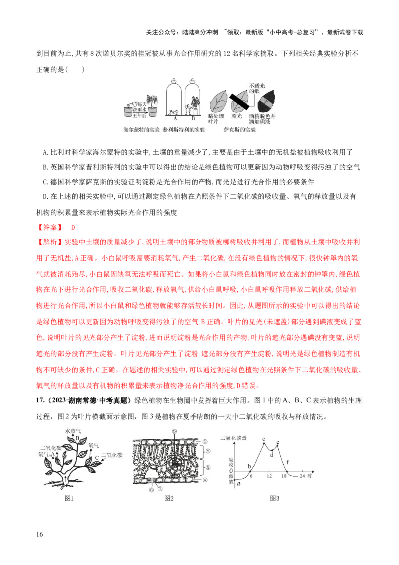 专题07绿色植物的光合作用（练习）（解析版）_02中考总复习（2026版更新中）_08-生物-中考总复习_2024年中考复习资料_一轮复习_❤2024年中考生物一轮复习讲练测（全国通用）_练习