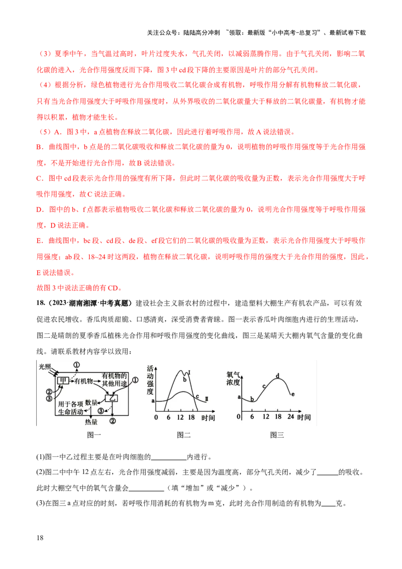 专题07绿色植物的光合作用（练习）（解析版）_02中考总复习（2026版更新中）_08-生物-中考总复习_2024年中考复习资料_一轮复习_❤2024年中考生物一轮复习讲练测（全国通用）_练习