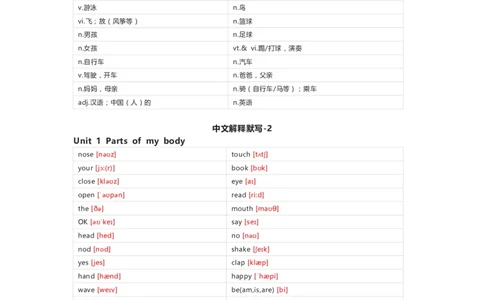 清大版英语一年级上册单词默写表_26春四年级上下册人教版_四上英语合集人教版PEP英语四年级上册新教材（教学视频+课件+动画+音频+练习+教案）_17练习资料_《小学英语单词默写表》