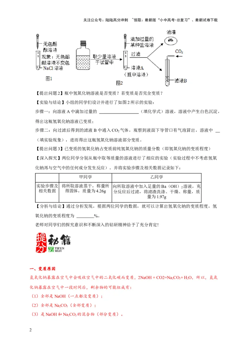 专题06物质的变质问题（原卷版）_02中考总复习（2026版更新中）_05-化学-中考总复习_2024年中考复习资料_二轮复习资料_2024年中考化学二轮专项复习核心考点讲解与必刷题型